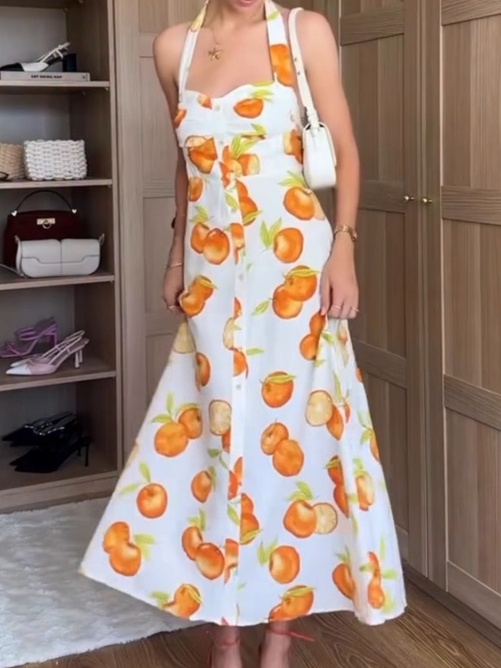 Zara midi Dress with Orange Fruit Print size XS NWT